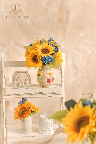 TINGE TIME 9 pcs Sunflowers Artificial Flowers, 6'' Silk Fake Sunflowers with Stems, Yellow Faux Sunflowers for DIY Outdoors Decor Home Decor Tables Centerpieces - color: Yellow