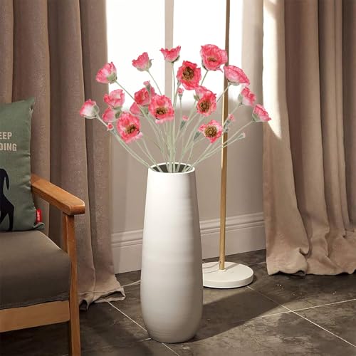 6PCS Red Poppy Flowers Artificial 30 Heads Faux Poppy Flowers 26.77in Silk Flowers with Long Flocking Stems for Wedding Party Home Office Decoration(Red) - color: Red