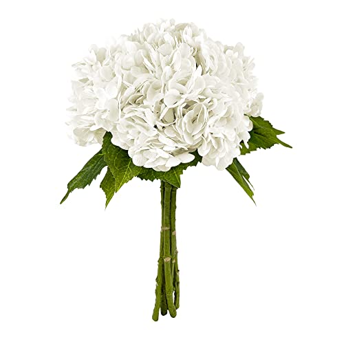 Yatim 21In White Artificial Hydrangea Flowers 5 Pcs Real Touch 3D Print Latex Flowers for Wedding Centerpieces Bouquets DIY Floral Decor Home Decoration with Stems - color: White