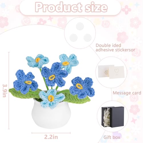 LAIDANLA Crochet Flowers Forget Me Not Gradient Blue Handmade Anniversary Graduation Appreciation Birthday Small Gifts for Women Crochet Flower Potted Plant for Desk Accessories - color: Ombre Blue