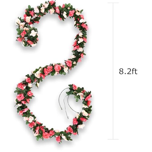4Pcs Artificial Rose Vines Flowers with Green Leaves Fake Hanging Plants Faux Floral Garland for Home Garden Arch Wall Art Decor,Christmas Anniversary Wedding Birthday Party Decoration (Pink) - color: Pink, size: 4Pcs-small rose