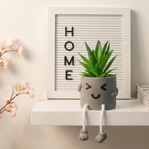 Cute Artificial Succulent Plant in Cement Pot with Hanging Legs - Kitchen Shelf, Bathroom, Office Wall Decoration, Mini Fake Succulents Decor Accents for Desk Shelf - Set of 1 - color: 1pcs-wink