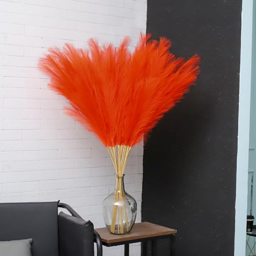 43" Orange Pampas Grass Tall - 8 PCS Faux Pampas Grass Decor Artificial Pompas Grass for Floor Vase Filler Wedding Boho Home Baby Shower Mothers Day Decoration - color: Orange