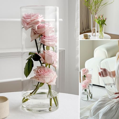 3 Clear Acrylic Cylinder Vase for Centerpieces, Tall Cylinder Plastic Hurricane Vases, Large Unbreakable Flower Vases for Wedding Bouquet (D 4.8", D 6" X H 15.8" +D 4" X H 12") 3 Different Sizes - color: 3 Clear - XL