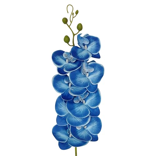 ATFL 6 Pack Blue Orchid Artificial Flowers Real Touch, 32'' Artificial Fake Faux Silk Orchid Stem Bouquets for Wedding Party Home Garden Decor,Orquideas Artificiales para Decora (not Including Pot) - color: Blue