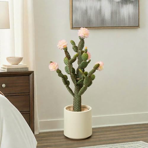 Artificial Cactus Plants 3ft, Fake Flower Plant with White Pot, Large Cacti Faux Floor Plant for Home Office Hotel Patio Balcony or Garden Balcony Indoor Outdoor Desert Decor - color: Yellow, size: 34 inches