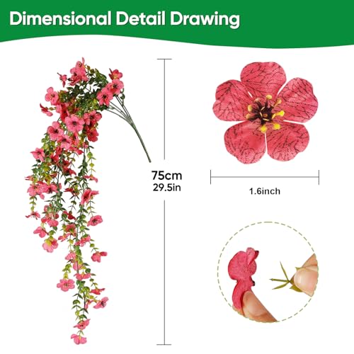6 Bundles Artificial Flowers for Outdoors, UV Resistant Fake Hanging Flower, Realistic Silk Flowers for Indoor Outside Garden Patio Balcony Farmhouse Porch (Fuchsia, Red, Purple, Yellow) - color: 4 Multicolor