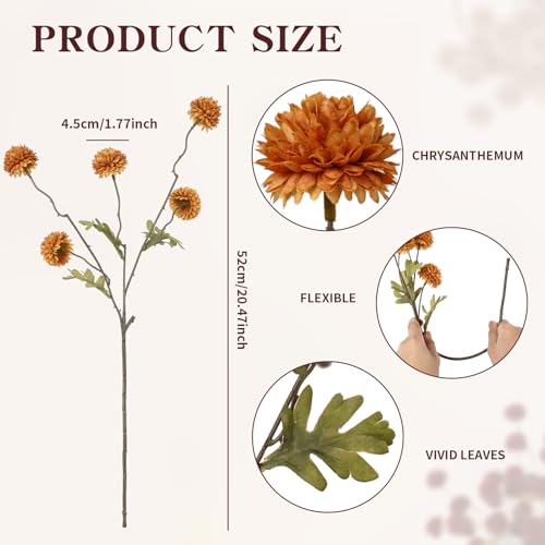 DuHouse 6pcs Artificial Flowers Faux Silk Pompon Mum,Silk Small Mini Chrysanthemum Ball with Stems for DIY Wedding Bouquets Centerpieces Vase Home Table Kitchen Decorations(Burnt Orange) - color: Burnt Orange, size: 6pcs
