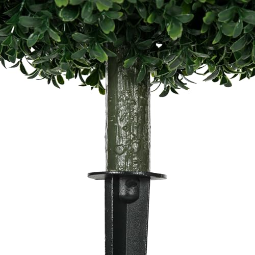 HOMCOM Set of 2 1.3ft (15.7") Artificial Boxwood Topiary Ball Bush with Integrated Ground Stake, Indoor Outdoor UV Resistant Faux Greenery, Faux Plants for Garden, Porch, Balcony