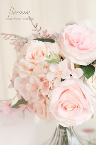 Floroom Cream Blush Artificial Flowers Fake Roses Peonies and Greenery Combo Box Set for DIY Pink Wedding Bouquets Bridal Shower Centerpieces Floral Arrangements Party Tables Home Decorations - color: Creamy Pink