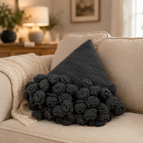 Crochet Flower Bouquet Throw Blanket, Cute Romantic Gift for Her Girlfriend Mom Mother’s Day Valentine Wedding Anniversary Birthday (Black, 40 inches) - color: Black, size: 40 inches