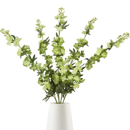 IPOPU Sage Green Delphinium Artificial Flowers 5PCS Silk Larkspur Realistic Faux Snapdragon for Vase, Wedding Centerpieces, Home Table Party Decor - color: 5pcs-green