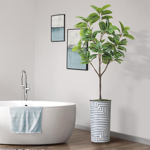 Artificial Tree in Modern Geometric Pattern Planter, Fake Rubber Silk TRE for Indoor and Outdoor Home Decoration - 70" Overall Tall (Plant Pot Plus Tree) - style: Magnolia Tree