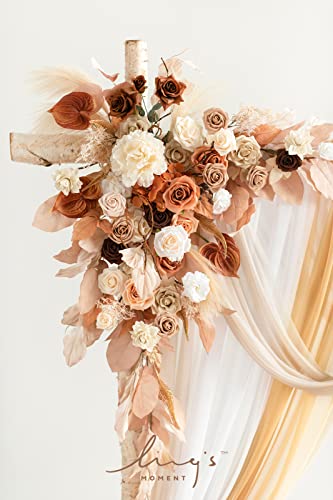 Ling's moment Fall Wedding Arch Flowers with Sheer Drapes Kit - Artificial Rust Boho Floral Arrangements for Ceremony Backdrop, Arbor Decor, Orabge 5-Piece Set (2 Flower Stems + 3 Hanging Drapes) - color: Or-rust & Sepia