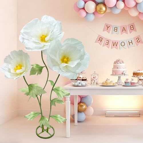 Large Artificial Paper Flowers Decoration, Giant Flower Wedding Holiday Party Anniversaries Bridal Showers Banquet Reception Ceremony Church Big Floral Decor Shop Window Display Creative Gift, White - color: White