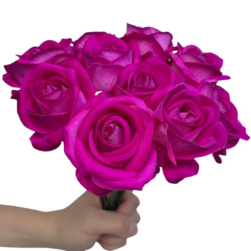 FagusHome 30 Pcs Silk Rose Artificial Flowers Roses Bulk Bouquet Fake Flowers Rose Heads with Stems for Home Wedding Decor (Purple) - color: Purple