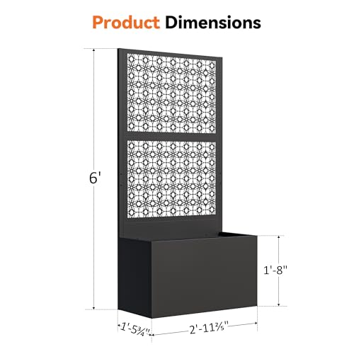 Modern Shade Metal Planter Box with Trellis Privacy Screen, 6x3 FT Large Raised Garden Bed, Multi-Functional Privacy Screen Outdoor with Drainage Holes for Climbing Plants, Petal Weave - size: 1 PC (Petal Weave) with Planter Box