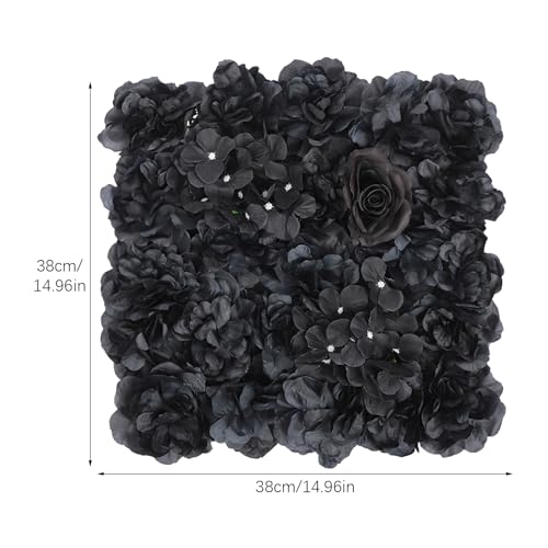 DNYSYSJ Black Flower Wall Panel,12pcs 15" X 15" Black Rose Panel Artificial Hydrangeas Flowers Panel Silk Fabric Wall Mat for Halloween Thanksgiving Photography Home Wedding Party Event Wall Decor - color: Black Roses, 15x15in, size: 12 pieces