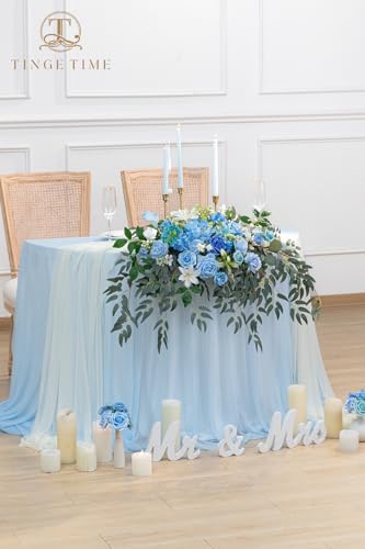 TINGE TIME Artificial Sweetheart Flower Swag with Tablecloth and Table Runner, Pack of 3 Floral Arrangement for Wedding Sweetheart Table Centerpiece Decoration Valentine's Day (Provence Blue) - color: Provenceblue
