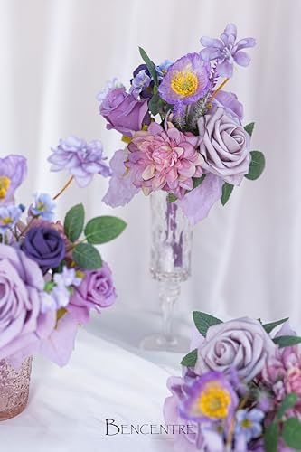 Purple Wedding Centerpieces Flowers Set of 6 Mini Bridesmaid Bouquets Posy Bouquet Pre-Made Wedding Flowers Centerpieces for Table Artificial Flowers - color: Purple
