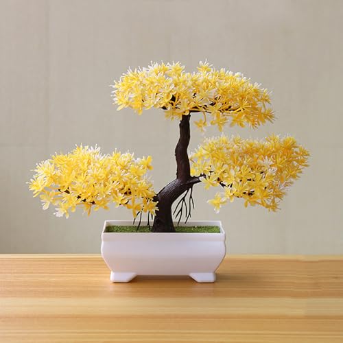 Talent Star Artificial Bonsai Tree Juniper Faux Plants Indoor Small Fake Plants Decor with Pots for Home Table Office Desk Bathroom Shelf Bedroom Living Room Farmhouse Decorations Wedding Tabletop Ye - color: Yellow