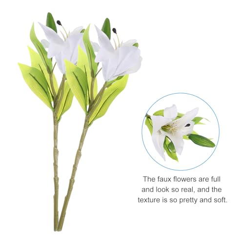PATIKIL Artificial Flowers - 3PCS White Lily Silk Faux Flowers in Vase for Home Decor Centerpiece, Table Decorations, Dining Room - color: White