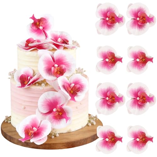8PCS Artificial Phalaenopsis Cake Toppers Pink Butterfly Orchid 3D Flowers Cake Decorations for Floral Wedding Bridal Engagement Women Floral Birthday Mother's Day Party Decoration Supplies - color: Pink Phalaenopsis