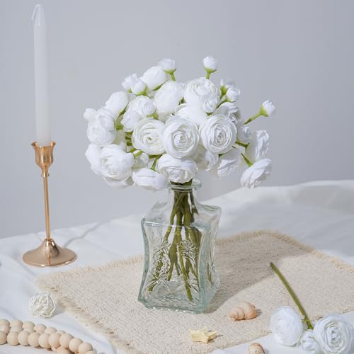Ranunculus Artificial Flowers 18 Pcs, Faux Silk Mini Peonies Bulk Flowers for Vase, Fake Wedding Filler Flowers for DIY Bouquets, Centerpieces Arrangements Bridal Shower Decor, White - color: Ivory White