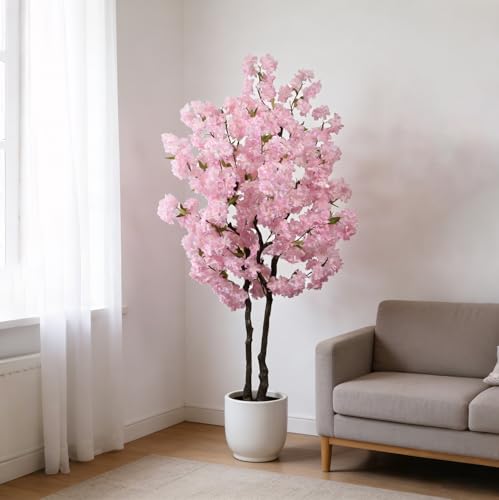 Faux Cherry Blossoms Tree Pink 6FT Artificial Cherry Blossom Tree Beautiful Flowering Trees for Home Christmas New Year Decor - color: Pink-ap26