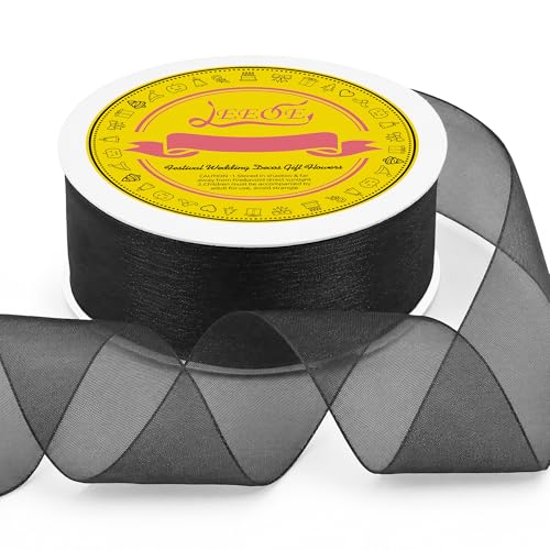 Black Organza Ribbon 1-1/2 inch x 50 Yards Sheer Chiffon Ribbon for Gift Wrapping Wedding Invitations Party Decoration Bridal Bouquets Crafts - color: Black, size: 1-1/2" X 50 Yards