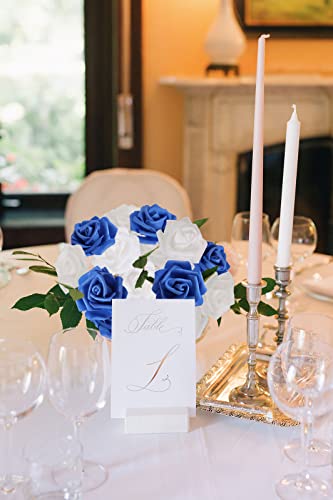 100pcs Royal Blue Artificial Rose Flower Heads, 3inch White Foam Roses Bulk Stemless Fake Flower Heads for DIY Crafts,Cake Decoration Wedding,Baby Shower Flower Centerpieces(Blue White) - color: Shades of Blue White