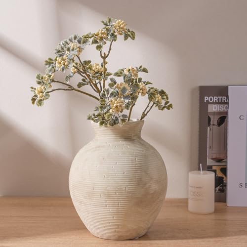 Ceramic Flower Vase Home Decor, 7.4 in Farmhouse Table Vases Rustic Vintage Living Room Kitchen Bedroom Decoration Pottery Decorative Vases for Flowers House Shelf Office Desk Dining Entryway, Retro - color: 7.4 in - Retro