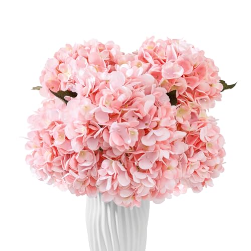 6PCS Realistic Artificial Silk Hydrangea Flowers, Premium Fake Hydrangea Flowers Bouquet with Stems, Full Faux Hydrangea Blooms for Home Wedding Table Party Office Decorations(Light Pink) - color: Light Pink
