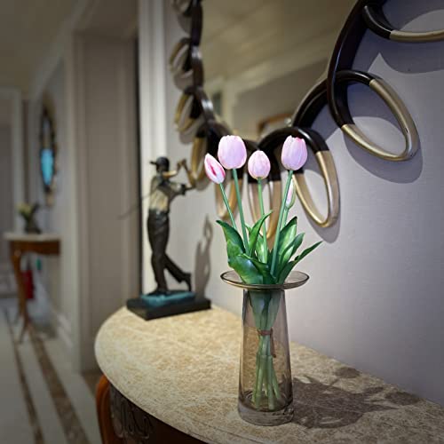 16-inch Premium Real Touch Fake Tulips, Artificial Flowers with Buds, Flexible Stem Easy to Shape, Faux Tulips (Vase not Included), 10-Pack Set of Piggy Pink - color: Piggy Pink