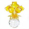 TWINKLING Crystal Roses Figurine with Round Vase, Glass Rose Crystal Flowers Bouquet, Birthday, Anniversary,Wedding, Home Décor,Gold Leaf (Yellow) - color: Yellow(gold Leaf)