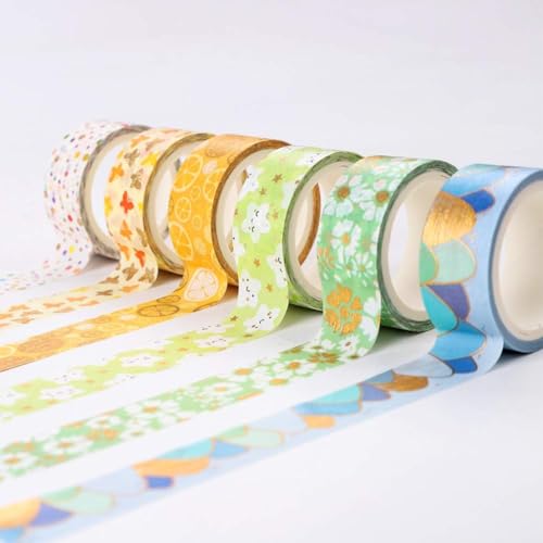 12 Rolls Gold Foil Floral Washi Tape Set Foil Masking Tape Decorative for Scrapbooking, Planners, DIY Crafts, Journal Supplies, Planners, Scrapbook, Gift Wrapping