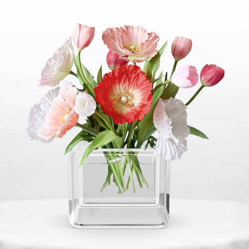 NIUBEE Acrylic Vase for Centerpieces, Clear Acrylic Flower Vase Display for Fresh/Artificial Flowers, Kid-Safe Transparent Flower Holder for Living Room/Office/Wedding/Anniversary (4.72 Inch) - size: 4.72 Inch