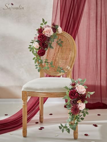 Serwalin Silk Flowers Burgundy Artificial Flower for DIY Wedding Decoration Fake Roses Pink and Red with Stems and Greenery Box Combo for Bridal Bouquet Table Centerpieces Flower for Party Baby Shower - color: A Burgundy Pink, size: 1 Box