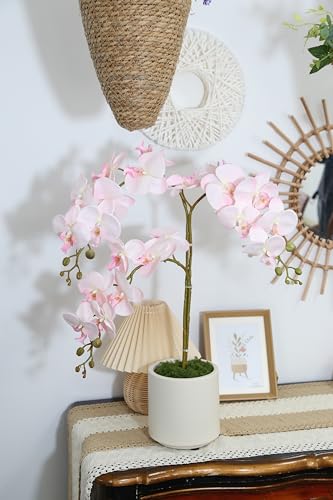 5 PCS Light Pink Faux Orchid Stems 35.4" Fake Orchids Pink Flowers Silk Orchids That Look Real for Vase for Bridal Shower Home Party Wedding Decoration (Light Pink) - color: Light Pink