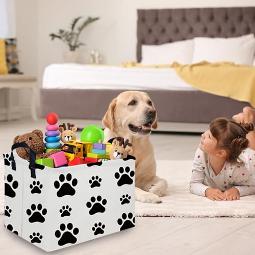 Rectangular Dog Basket,Nursery Hamper,Collapsible canvas kids toy storage box,Kids room storage basket,Pet decor(Dog paw) - color: Dog paw