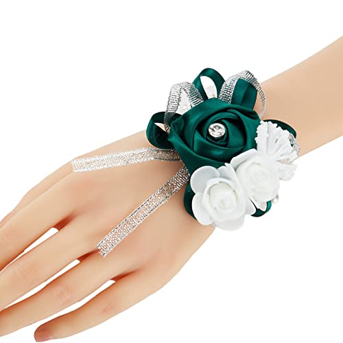 2pcs Green Wedding Wrist Corsages Artificial Silk Rose for Women | for Wedding Formal Dinner Party Homecoming Ceremony Anniversary, Wrist Corsages with Pearls - color: 2pcs Green Wrist Corsages