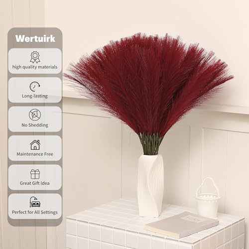 Wertuirk Faux Burgundy Pampas Grass - 30pcs 24 Inch Artificial Pampas Grass Decor Tall, Fake Pompas Grass for Vase Filler, Table Centerpieces, Wedding, Party and Home Decor (Burgundy, 30 Pieces) - color: Burgundy, size: 30 Pieces