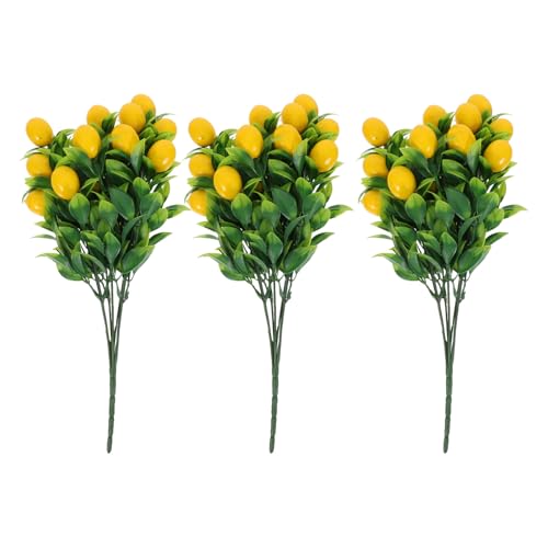 PRETYZOOM 3Pcs Artificial Branches Stems with Realistic Artificial Lemons Faux Fruit Tree Branches Greenery Decoration for Spring Kitchen Decor and Home Flower Arrangement Props