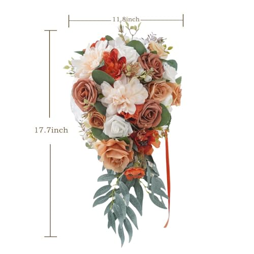Wedding Bouquets for Bride Bridal Bouquet Bridesmaid Bouquet Tossing Bouquet for Wedding Ceremony Wedding Anniversary, Wedding Gifts, Chic Terracotta and Orange Style - color: Sunset Red