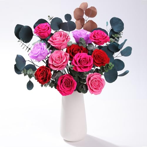 Lovenfold Flowers for Delivery Birthday Flowers Gift for Her,Preserved Flowers Bouquet 12 Roses Mixed Bouquet,Rose Gifts for Women Mom Grandma(Mixed 12 Reddish-A Roses) - color: Mixed Reddish
