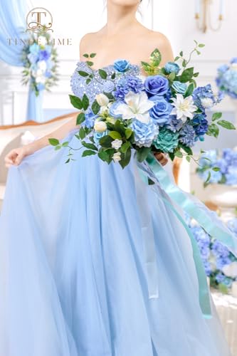 TINGE TIME 13 Inch Wedding Bouquets for Bride,Bridal Bouquet for Bride, Artificial Silk Flowers for Wedding Ceremony and Anniversary (Provence Blue) - color: Provence Blue