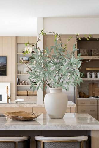 Briful Set of 6 Faux Eucalyptus Stems 39.5 '' Long Stem Artificial Branches for Vase Round Year Greenery Stems Realistic Gray Eucalyptus Leaf Sprays for Home Decor Indoor Party Wedding - color: 6pcs Gray Green