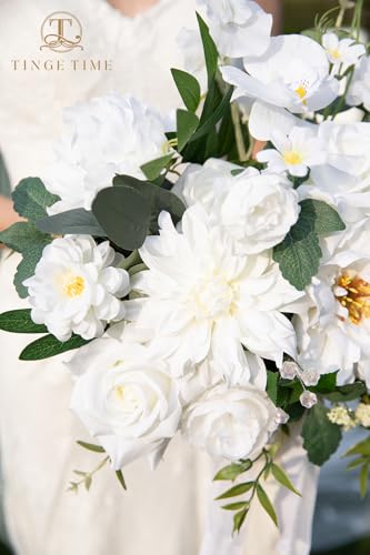 TINGE TIME 13 Inch Wedding Bouquets for Bride,Bridal Bouquet for Bride, Artificial Silk Flowers for Wedding Ceremony and Anniversary (IvoryWhite) - color: Ivorywhite