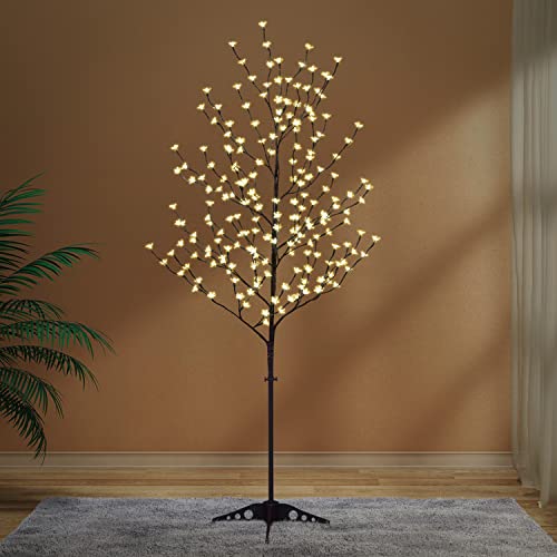 LIGHTSHARE 6.5 feet 208L LED Lighted Cherry Blossom Tree, Warm White, Decorate Home Garden, Spring, Summer, Wedding, Birthday, Christmas Holiday, Party, for Indoor and Outdoor Use - style: 6FT Warm White