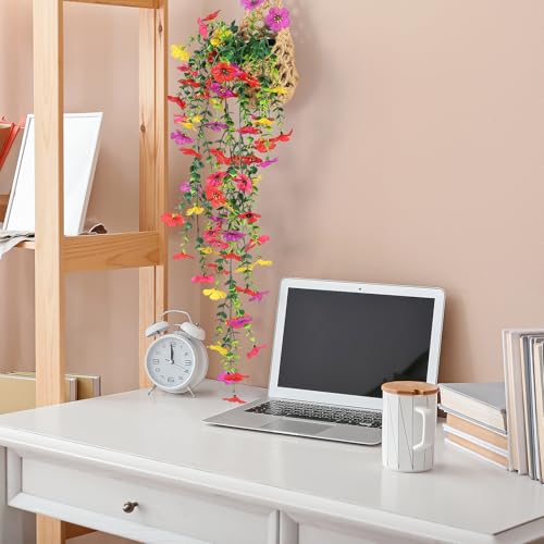 FAVOWREATH Fake Plants Hanging Artificial Potted Faux Eucalyptus Plants and Flowers for Modern Boho Farmhouse Bathroom Office Desk Wall Book Shelf Living Room Aesthetic Decor Indoor (Colorful) - color: Colorful